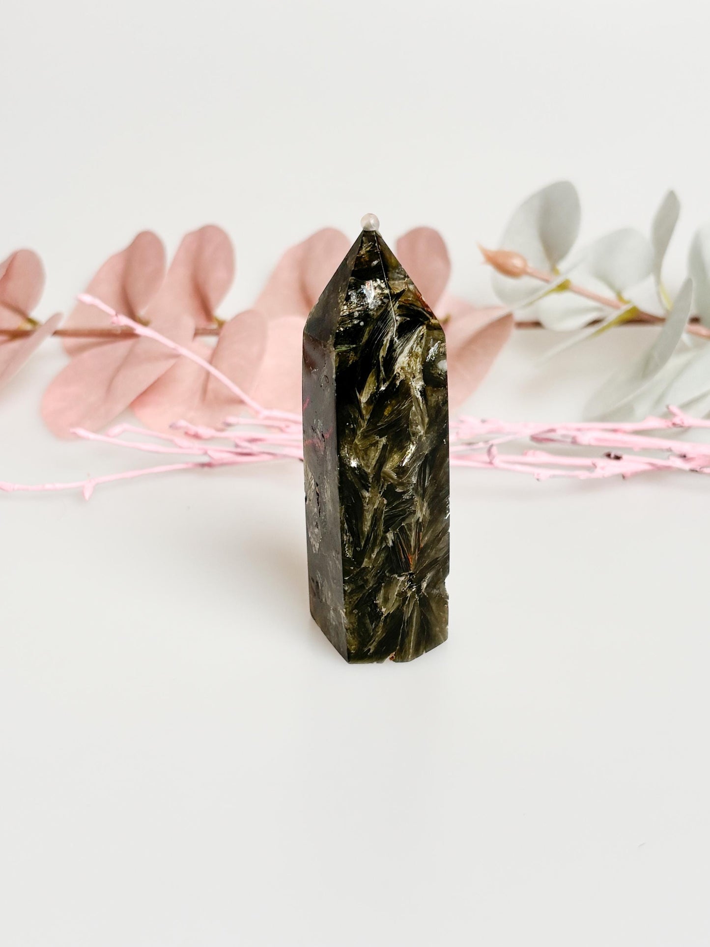 Green Mica Tower - Mica Crystal with Beautiful Shimmer, Decorative Piece for Your Collection.