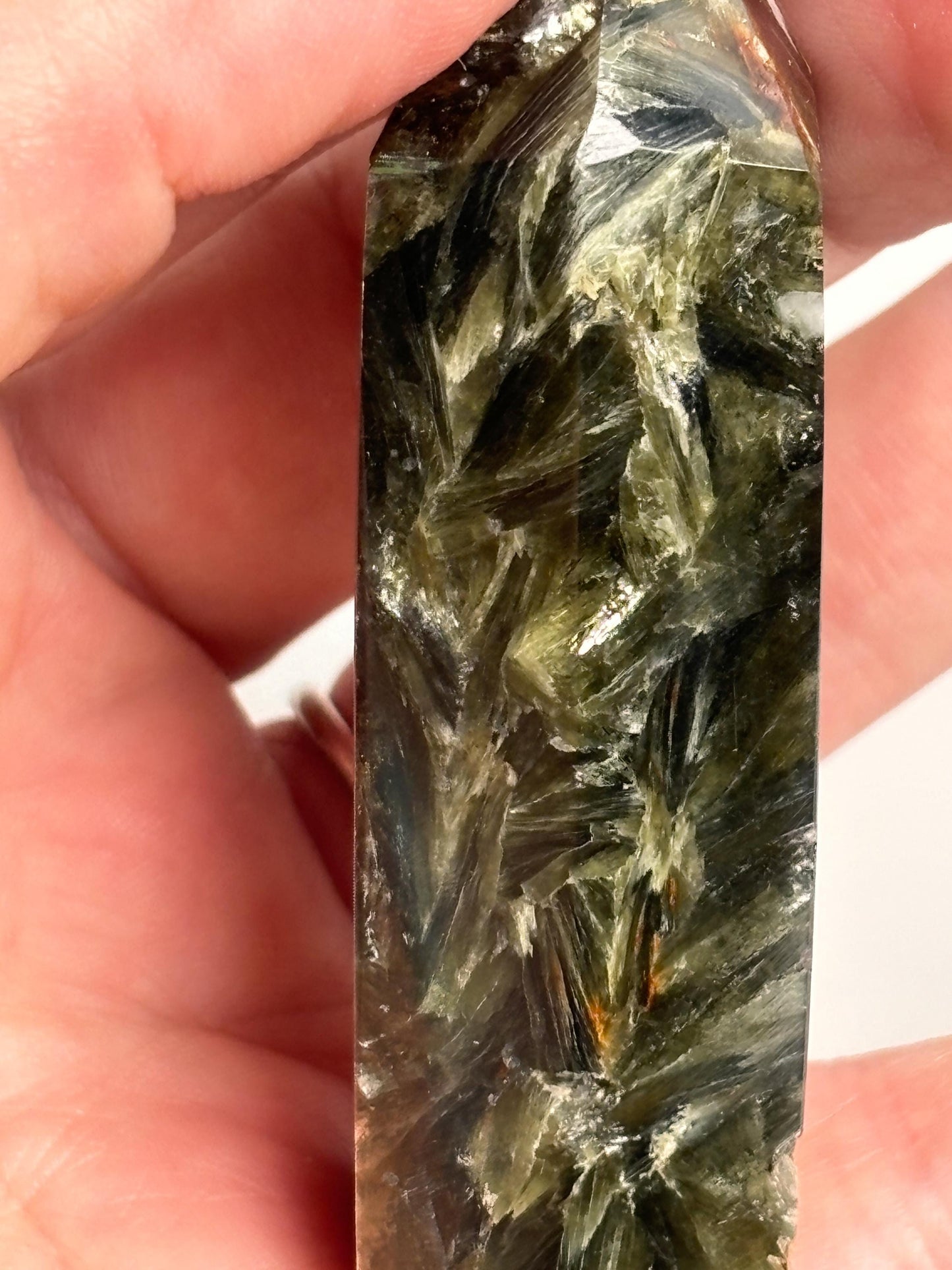 Green Mica Tower - Mica Crystal with Beautiful Shimmer, Decorative Piece for Your Collection.