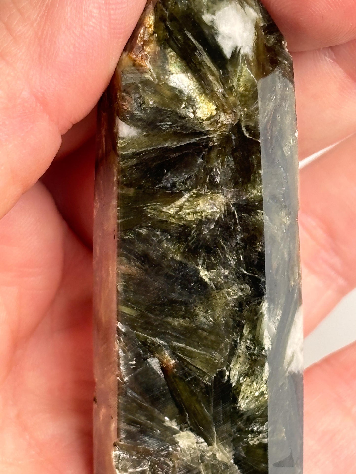 Green Mica Tower - Mica Crystal with Beautiful Shimmer, Decorative Piece for Your Collection.