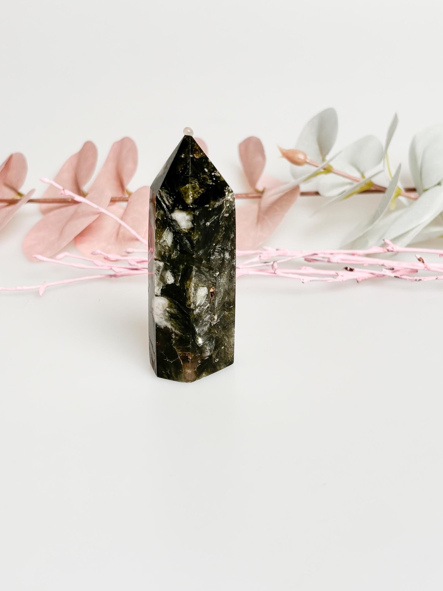 Green Mica Tower - Mica Crystal with Beautiful Shimmer, Decorative Piece for Your Collection.