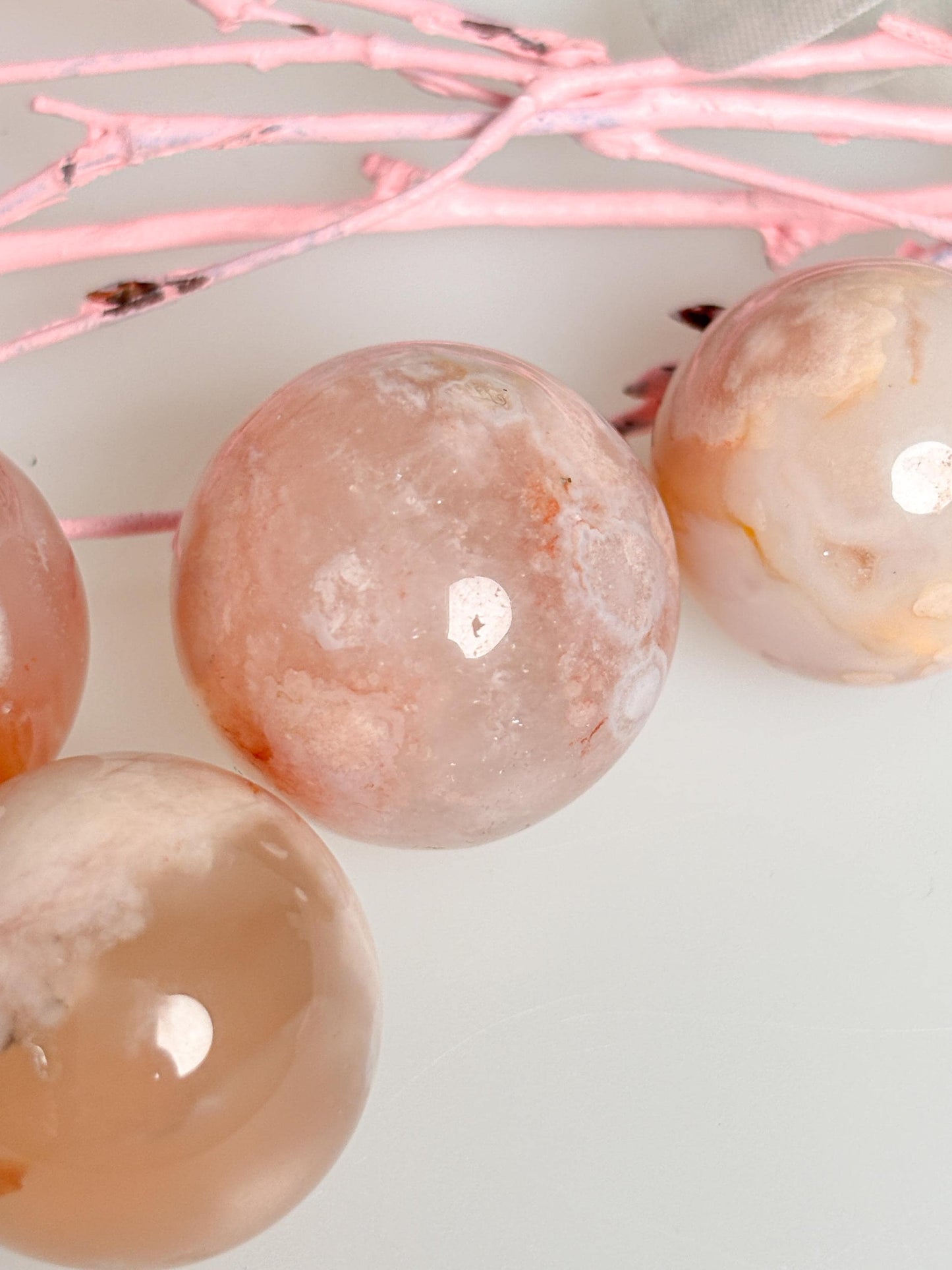 Flower Agate Mini Balls with Unique Floral Pattern – Gemstone Decoration, Natural Stone Decoration, Boho Crystals