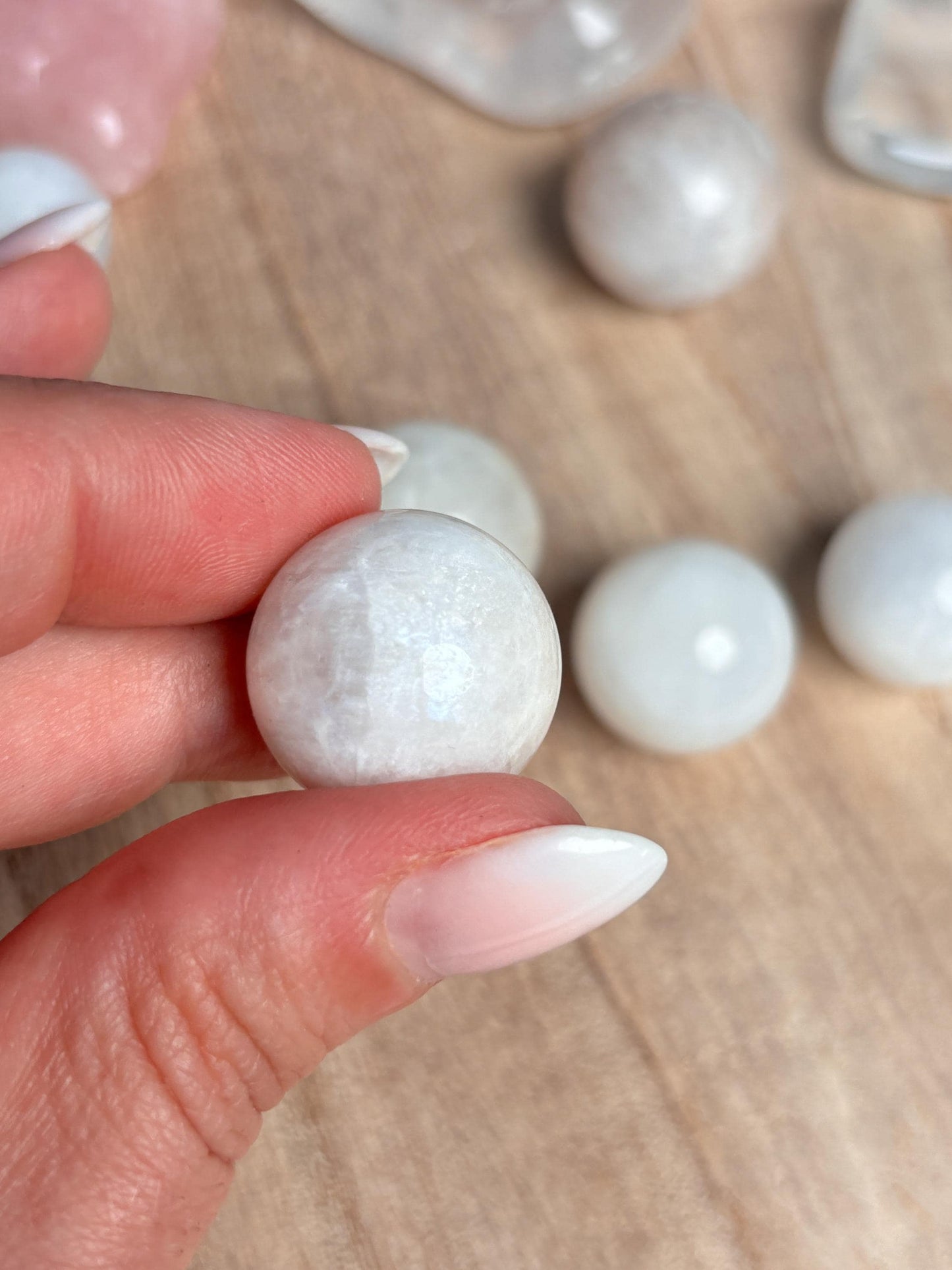 Mini Moonstone Spheres with Radiant Flash – Various Sizes, Perfect for Jewelry & Decoration