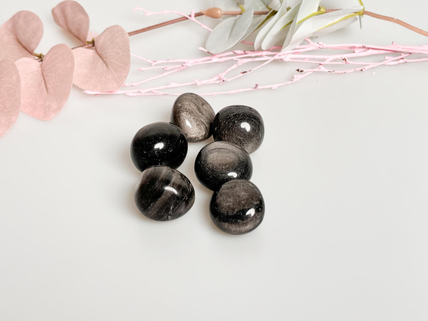 Silver Obsidian Tumbled Stones – With unique flash effect, energy stone for protection, healing & meditation, approx. 2.3cm