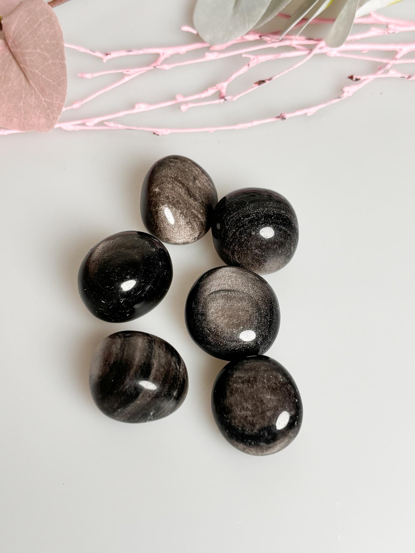 Silver Obsidian Tumbled Stones – With unique flash effect, energy stone for protection, healing & meditation, approx. 2.3cm