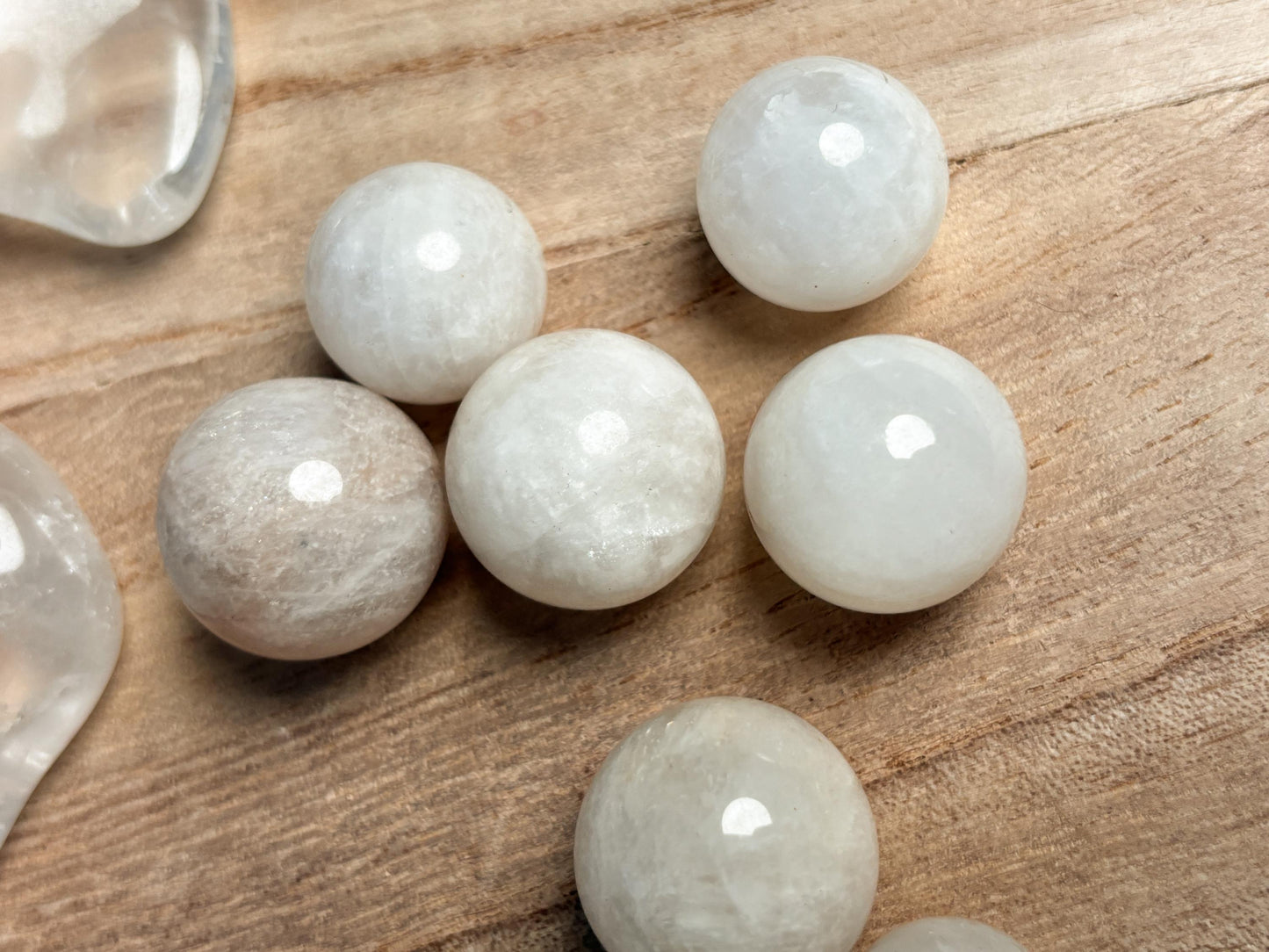 Mini Moonstone Spheres with Radiant Flash – Various Sizes, Perfect for Jewelry & Decoration
