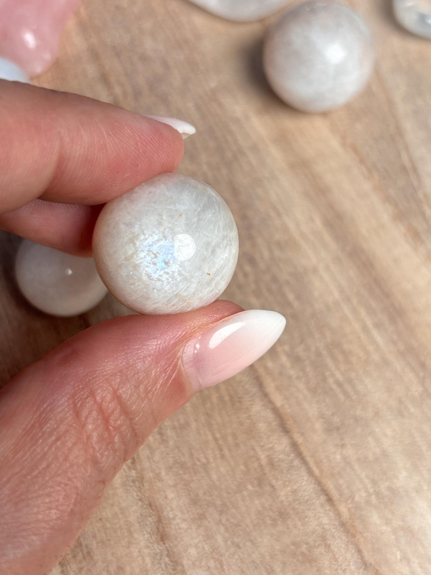 Mini Moonstone Spheres with Radiant Flash – Various Sizes, Perfect for Jewelry & Decoration