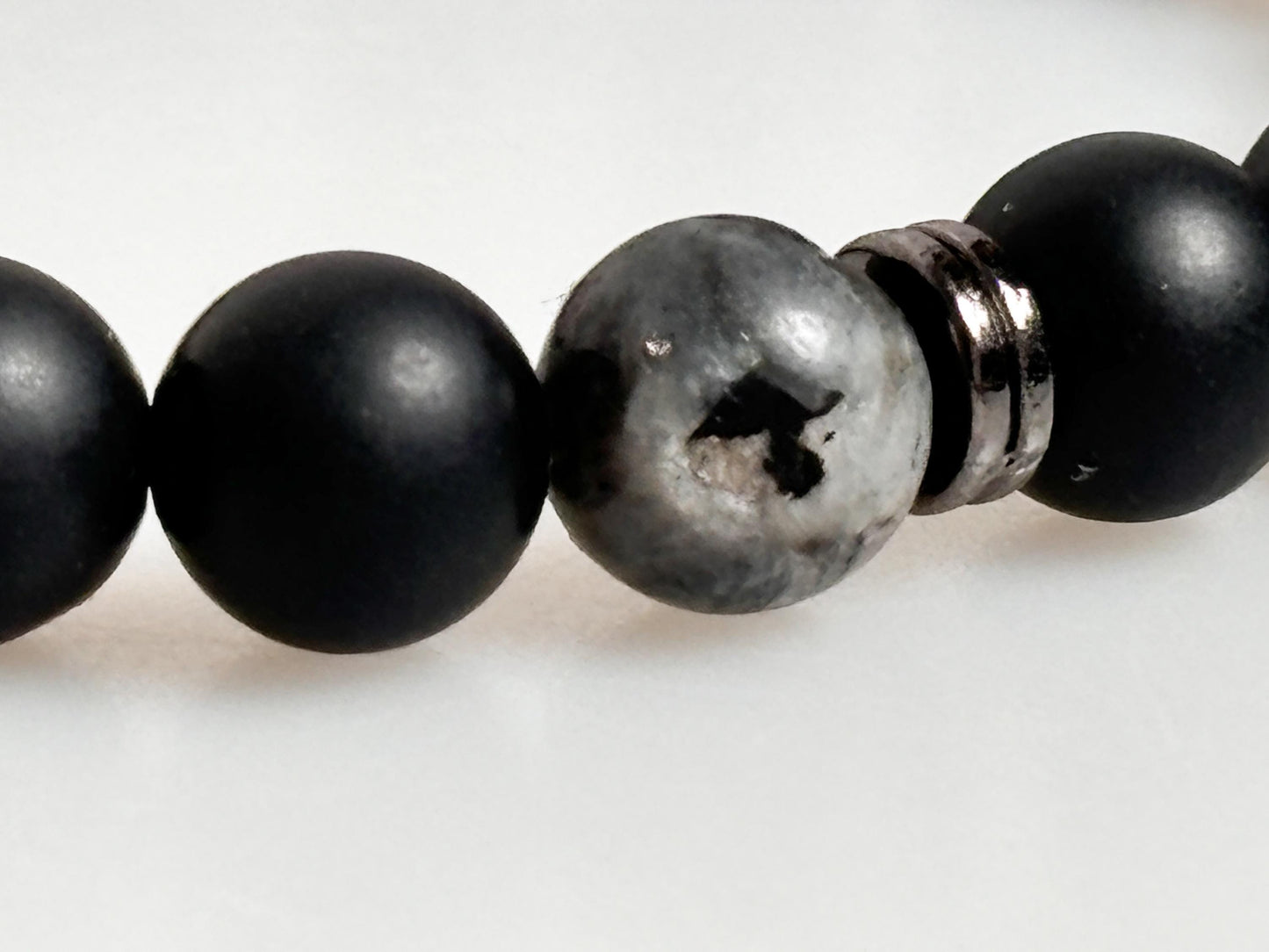 Elastic men's bracelet made of shungite and larvikite beads - protection & balance, handmade bracelet, gift idea