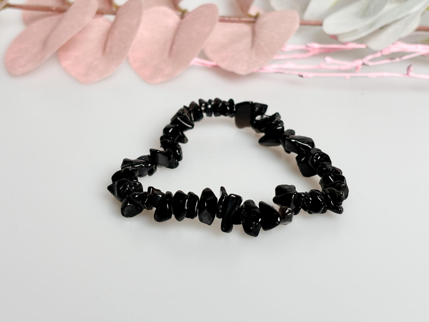 Elastic splinter bracelet made of black obsidian – protective stone, approx. 6mm splinters, energetic jewelry for balance