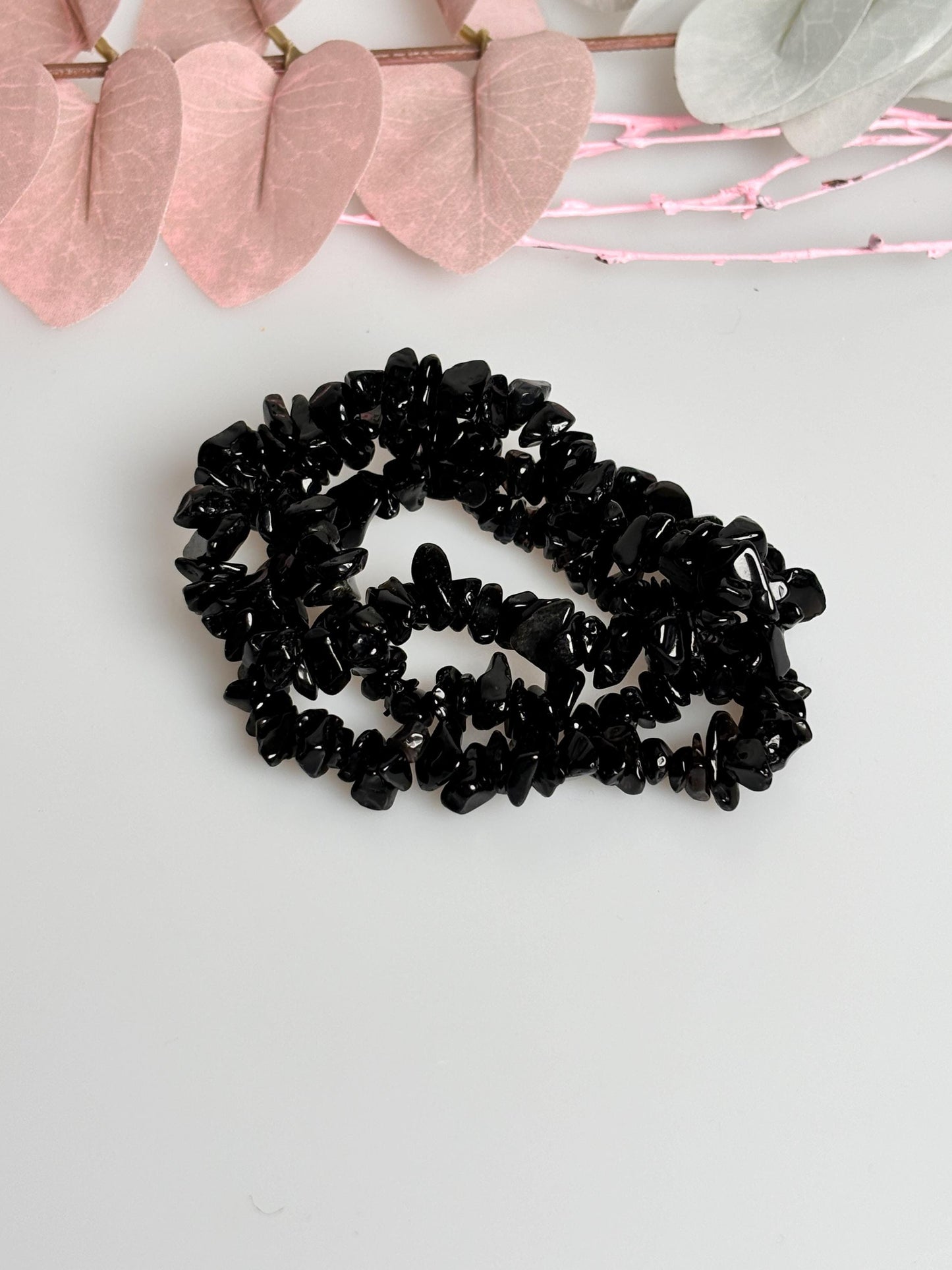 Elastic splinter bracelet made of black obsidian – protective stone, approx. 6mm splinters, energetic jewelry for balance