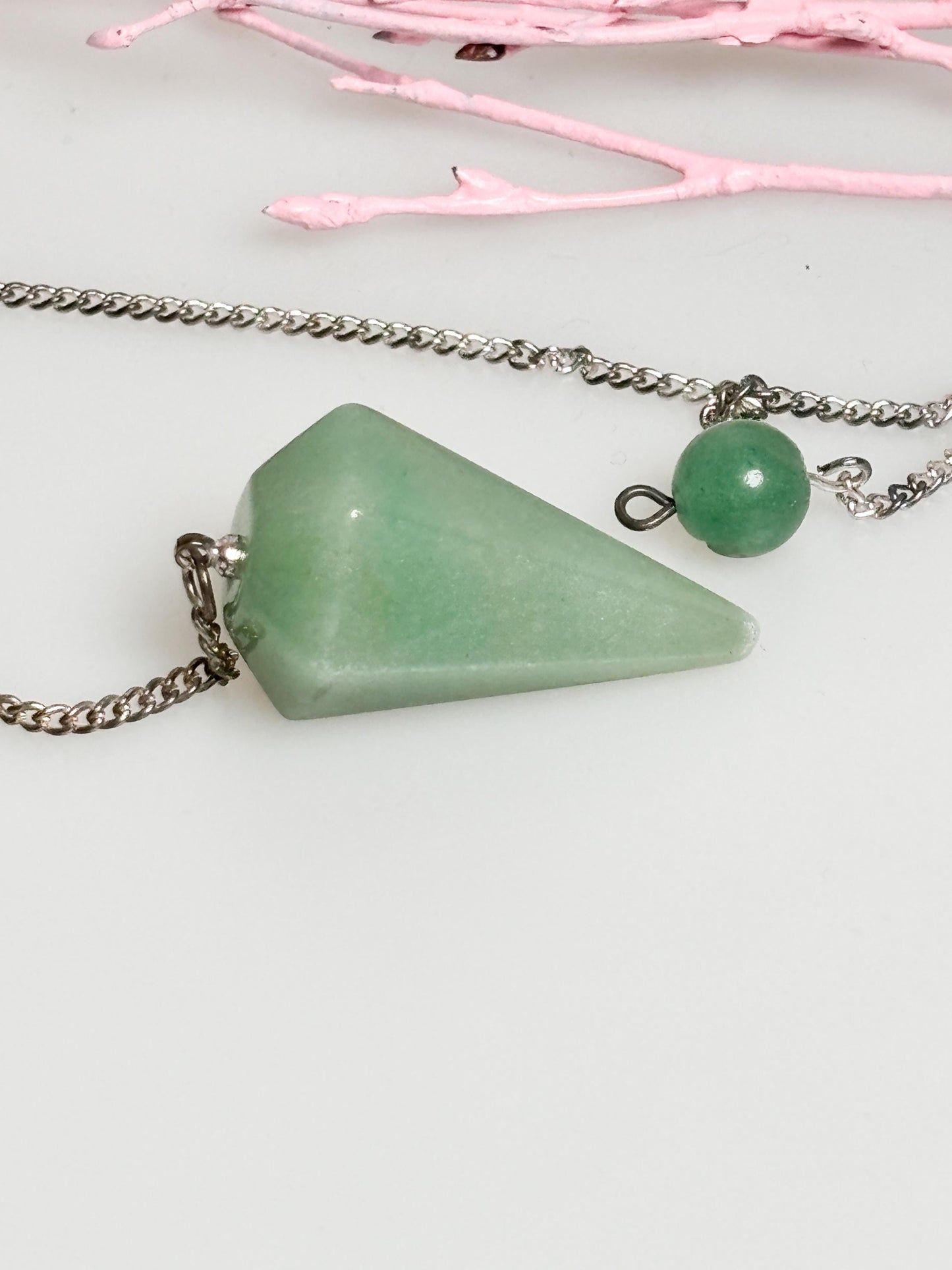 Crystal pendulum made of green aventurine on a chain | Spiritual tool for energy work, meditation & heart chakra healing