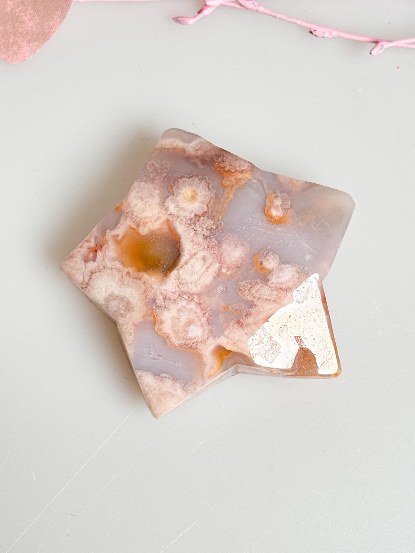 High-quality carving | Moon and star made of high-quality flower agate – unique decorative object and perfect gift for gemstone lovers