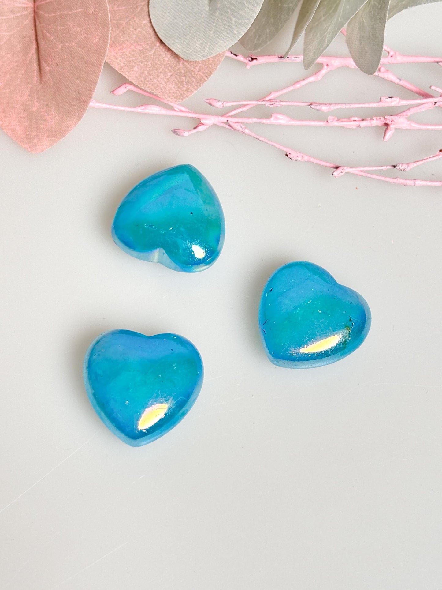 Blue Angel Aura Heart 2.4cm – Magical decorative object, healing stone, perfect gift for spiritual and gemstone lovers