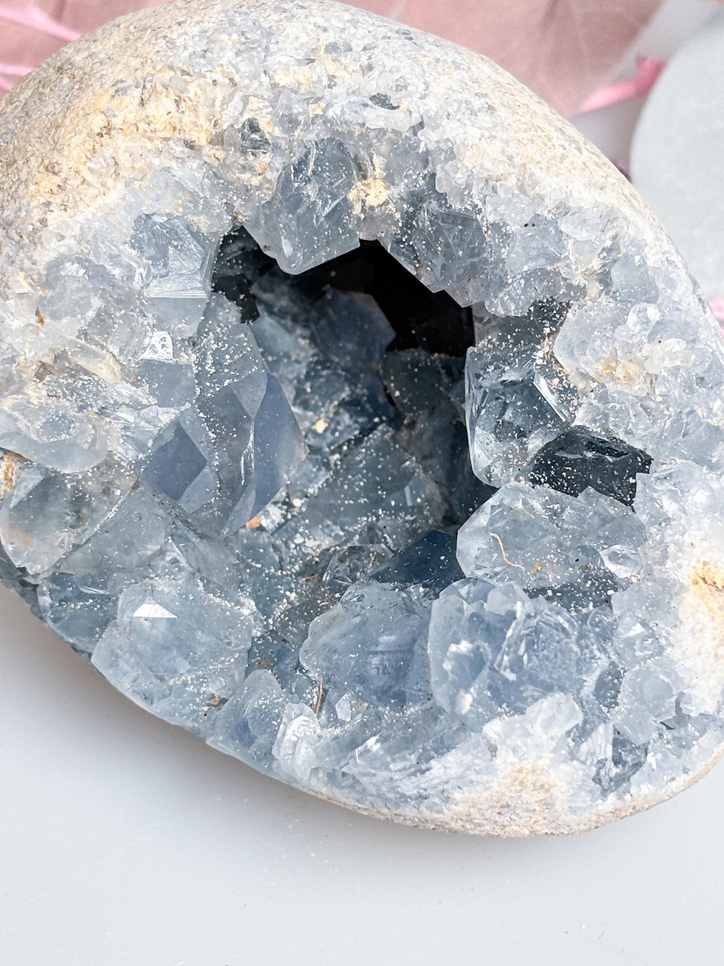 Natural Celestine Egg Cluster - Beautiful Blue Crystal, Spiritual Healing Stone, Unique Decoration