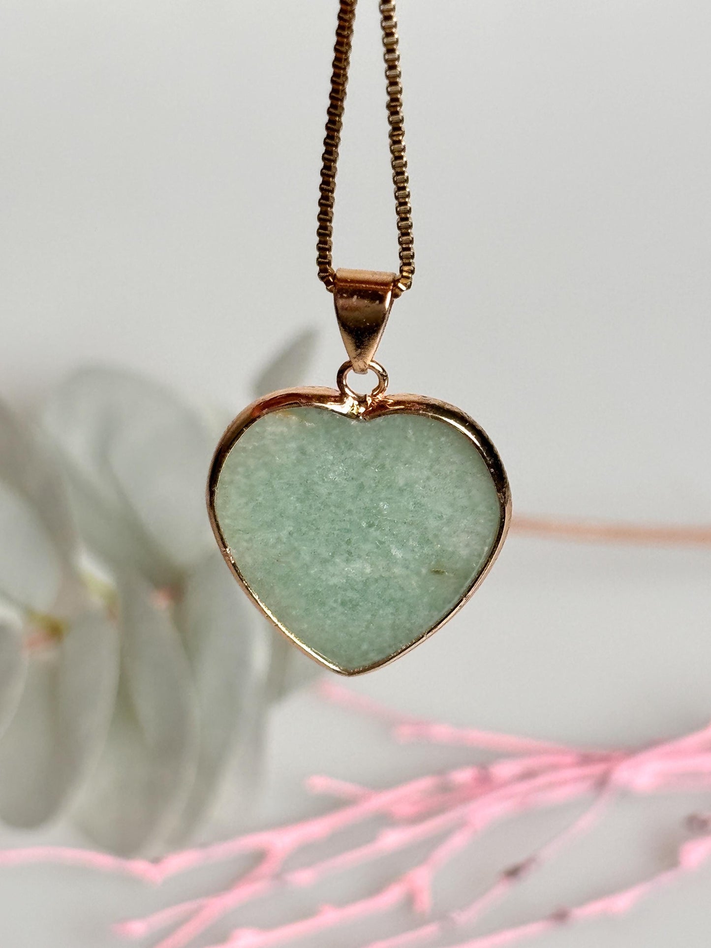 Beautiful Aventurine Heart Pendant, Gold-Colored – Natural Gemstone Jewelry