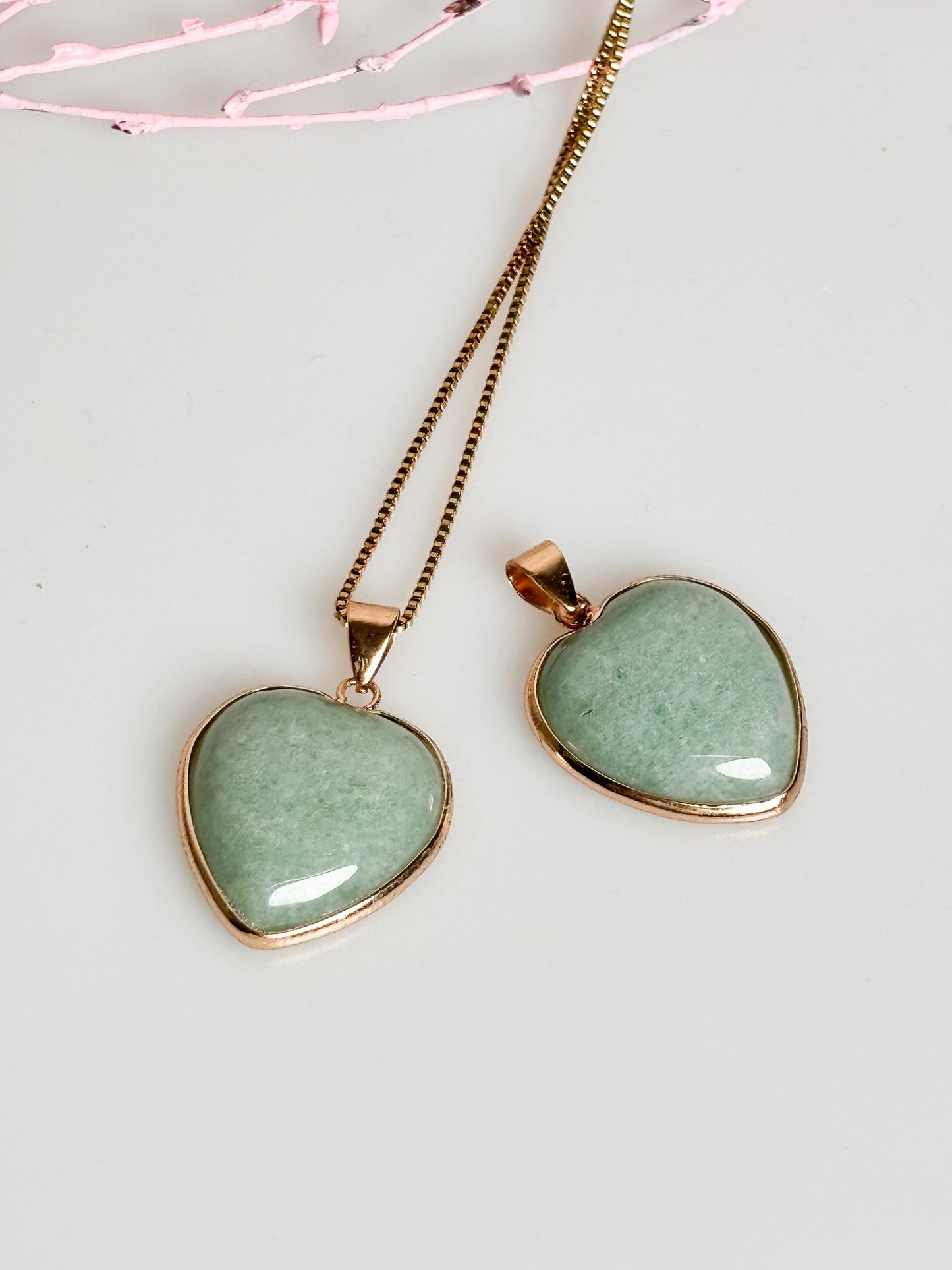 Beautiful Aventurine Heart Pendant, Gold-Colored – Natural Gemstone Jewelry