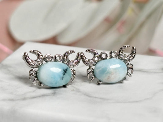 Beautiful Larimar crab-shaped earrings - maritime jewelry with 925 silver pin, unique earrings"