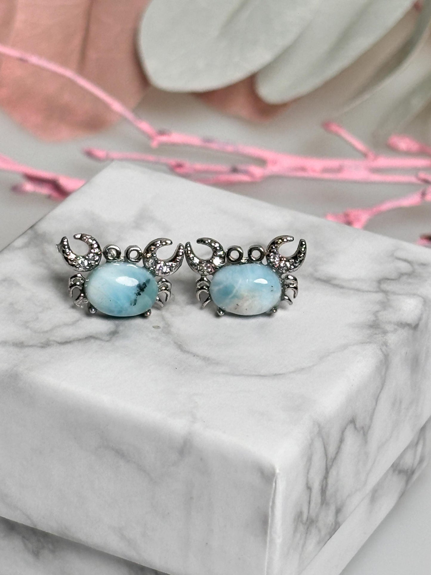 Beautiful Larimar crab-shaped earrings - maritime jewelry with 925 silver pin, unique earrings"