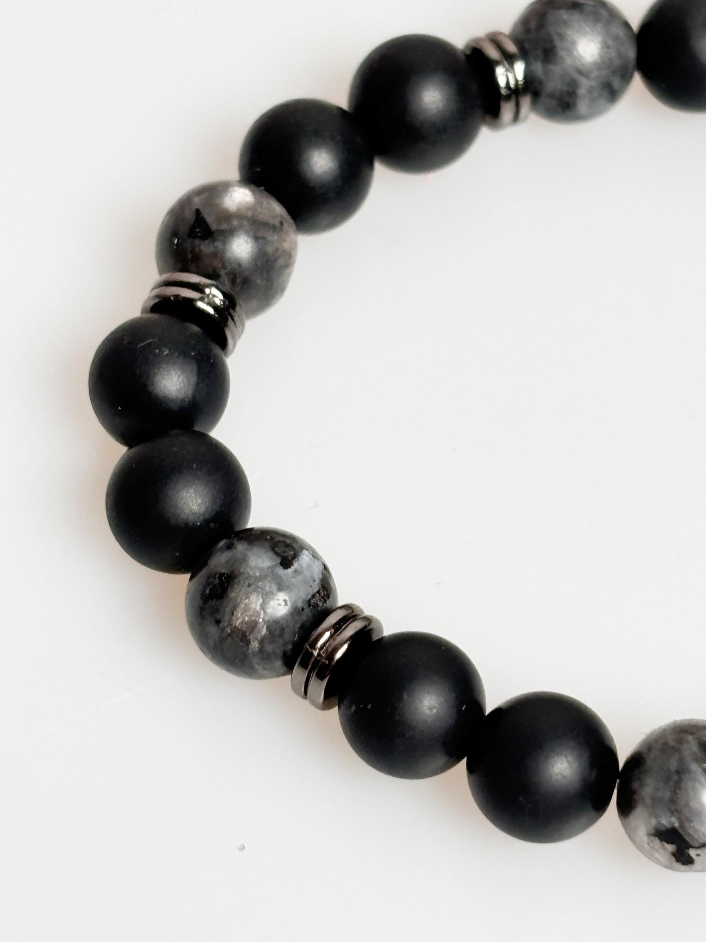 Elastic men's bracelet made of shungite and larvikite beads - protection & balance, handmade bracelet, gift idea