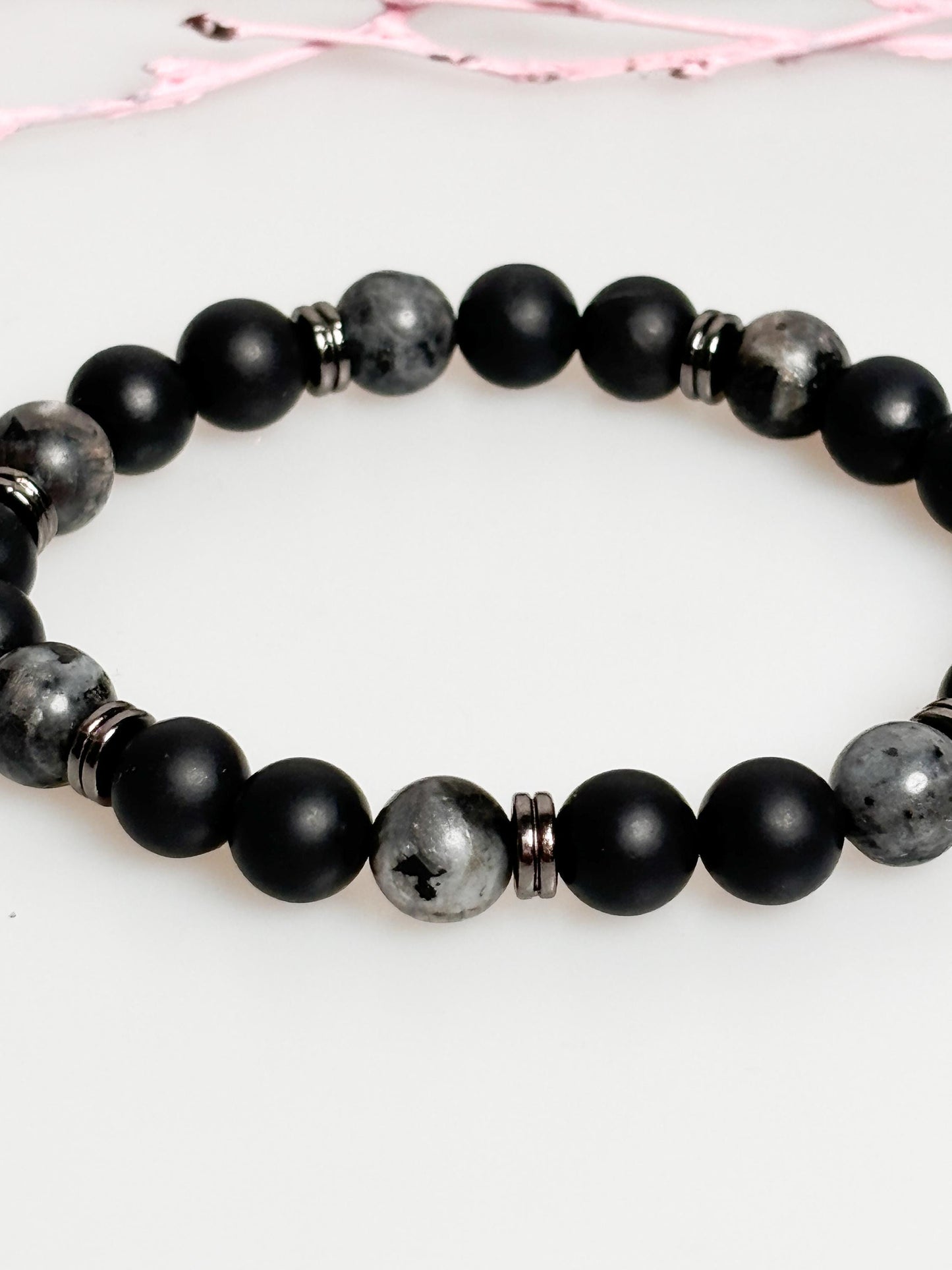 Elastic men's bracelet made of shungite and larvikite beads - protection & balance, handmade bracelet, gift idea