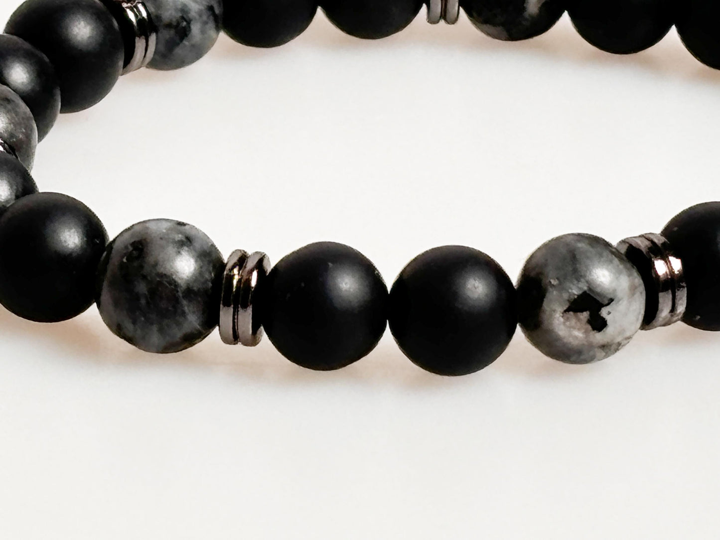 Elastic men's bracelet made of shungite and larvikite beads - protection & balance, handmade bracelet, gift idea