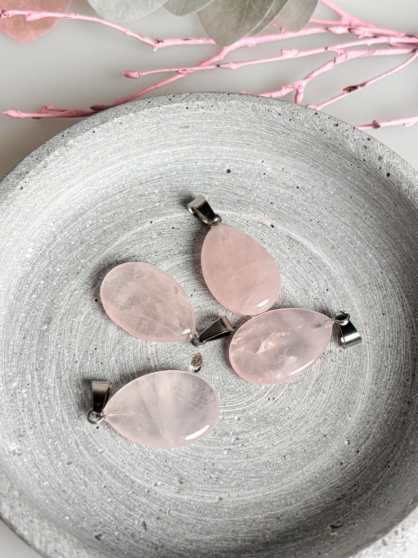 Various drop-shaped pendants - rose quartz, aventurine, amethyst & opalite. Choose your favorite stone!