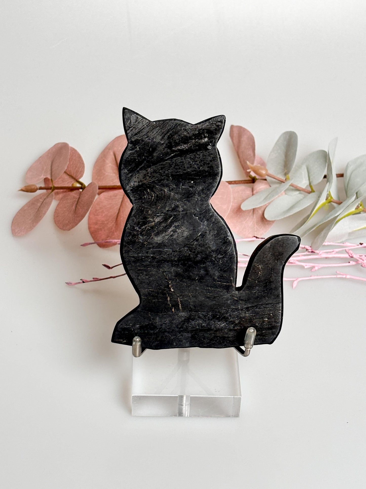 Shungit Katze – Einzigartige Dekoration für Katzenliebhaber | Schutzstein mit Wirkung | 10 x 7,2 x 0,8 cm