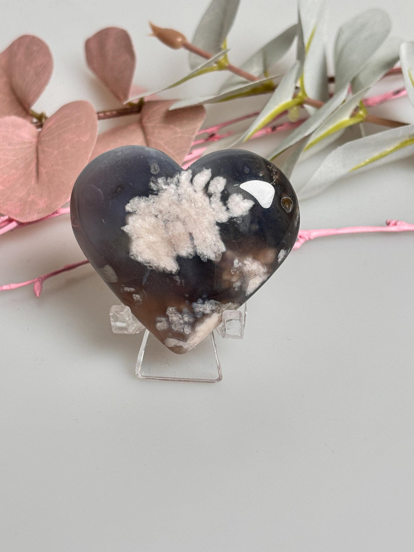 Blaues Blumenachat Herz | Heilstein Kristall für Achtsamkeit & Energiearbeit | Geschenkidee für Kristallliebhaber