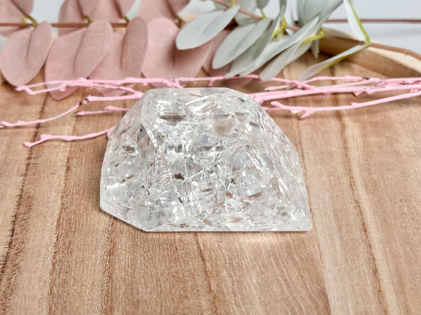 Crackel Quarz Freiform mit Regenbogen-Effekten einzigartiger Heilstein, perfektes Geschenk, funkelnde Dekoration