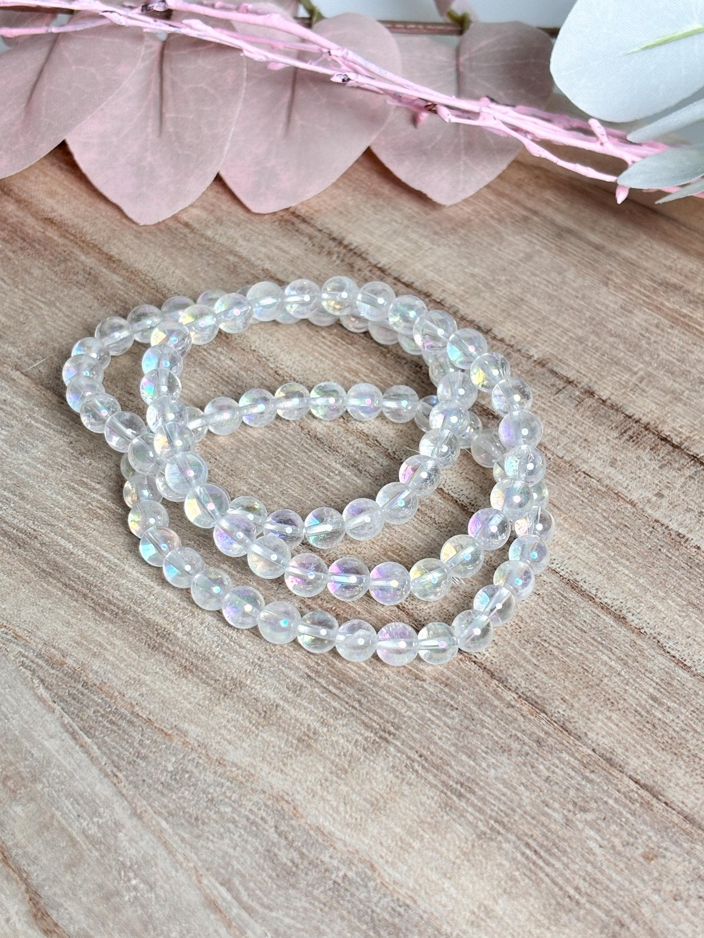Angel Aura Kristall Perlenarmband 6mm Zartes, schimmerndes Armband für Harmonie & Balance, ideal als Geschenk