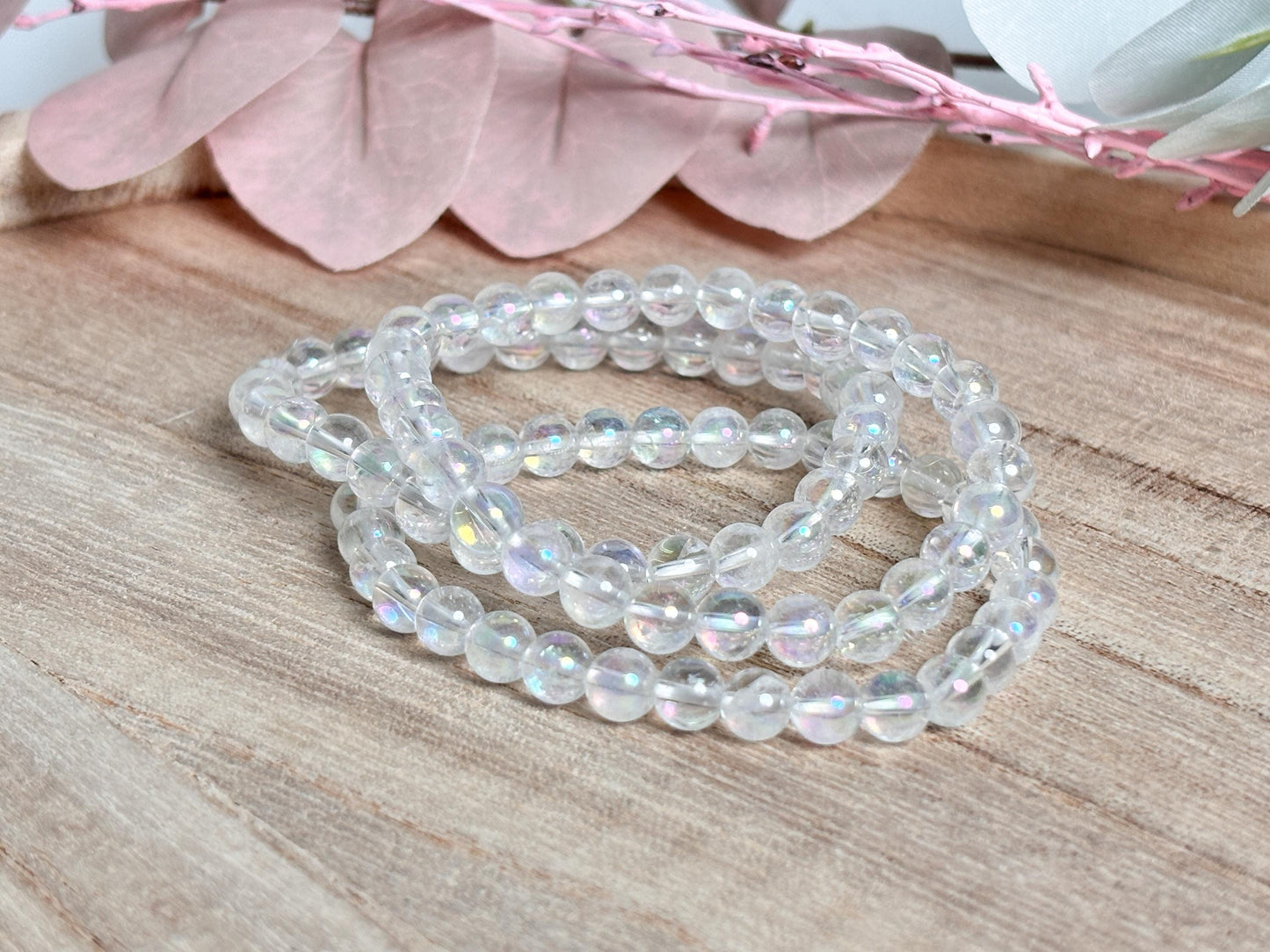 Angel Aura Kristall Perlenarmband 6mm Zartes, schimmerndes Armband für Harmonie & Balance, ideal als Geschenk