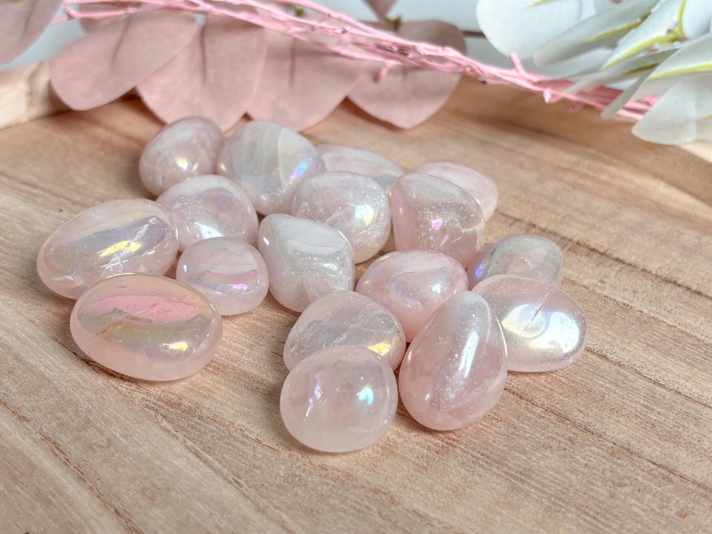 Angel Aura Rosenquarz Trommelsteine Schimmernde Heilsteine für Harmonie & Energie, ideal zur Dekoration oder Meditation
