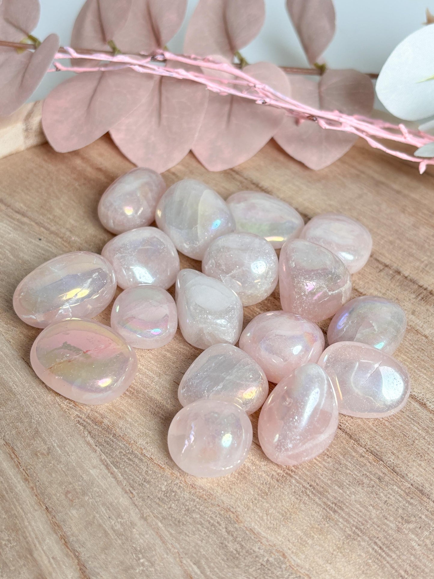Angel Aura Rosenquarz Trommelsteine Schimmernde Heilsteine für Harmonie & Energie, ideal zur Dekoration oder Meditation