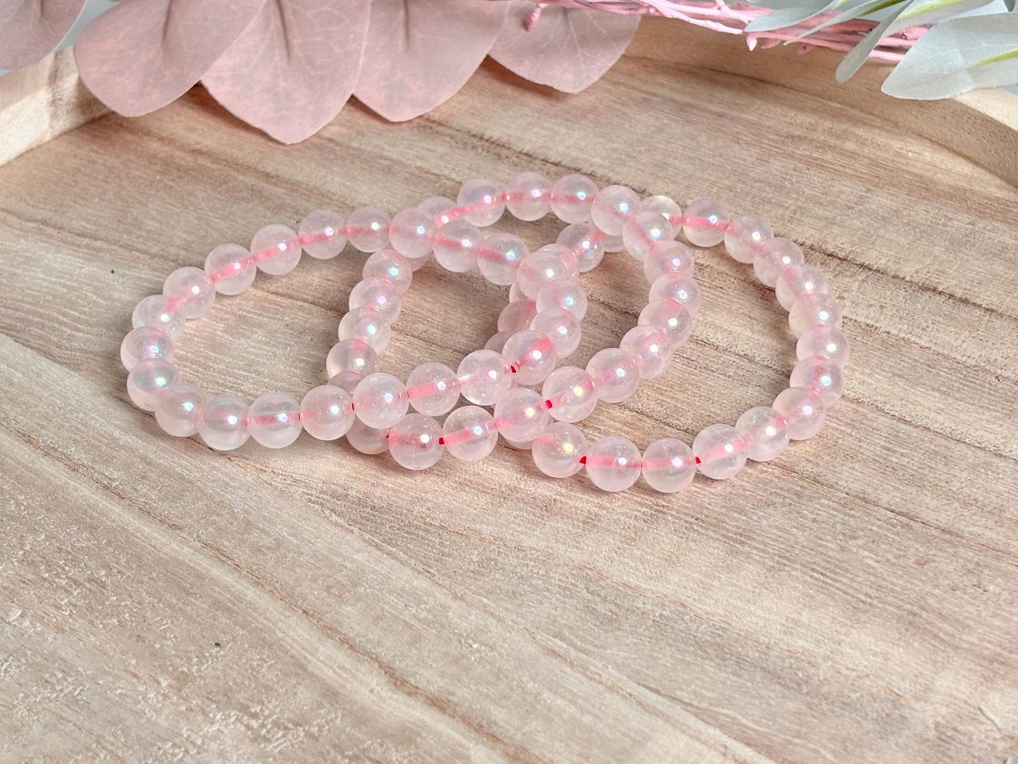 8mm Angel Aura Rosenquarz Armband Kristallarmband für positive Energie & Liebe Geschenk für Sie
