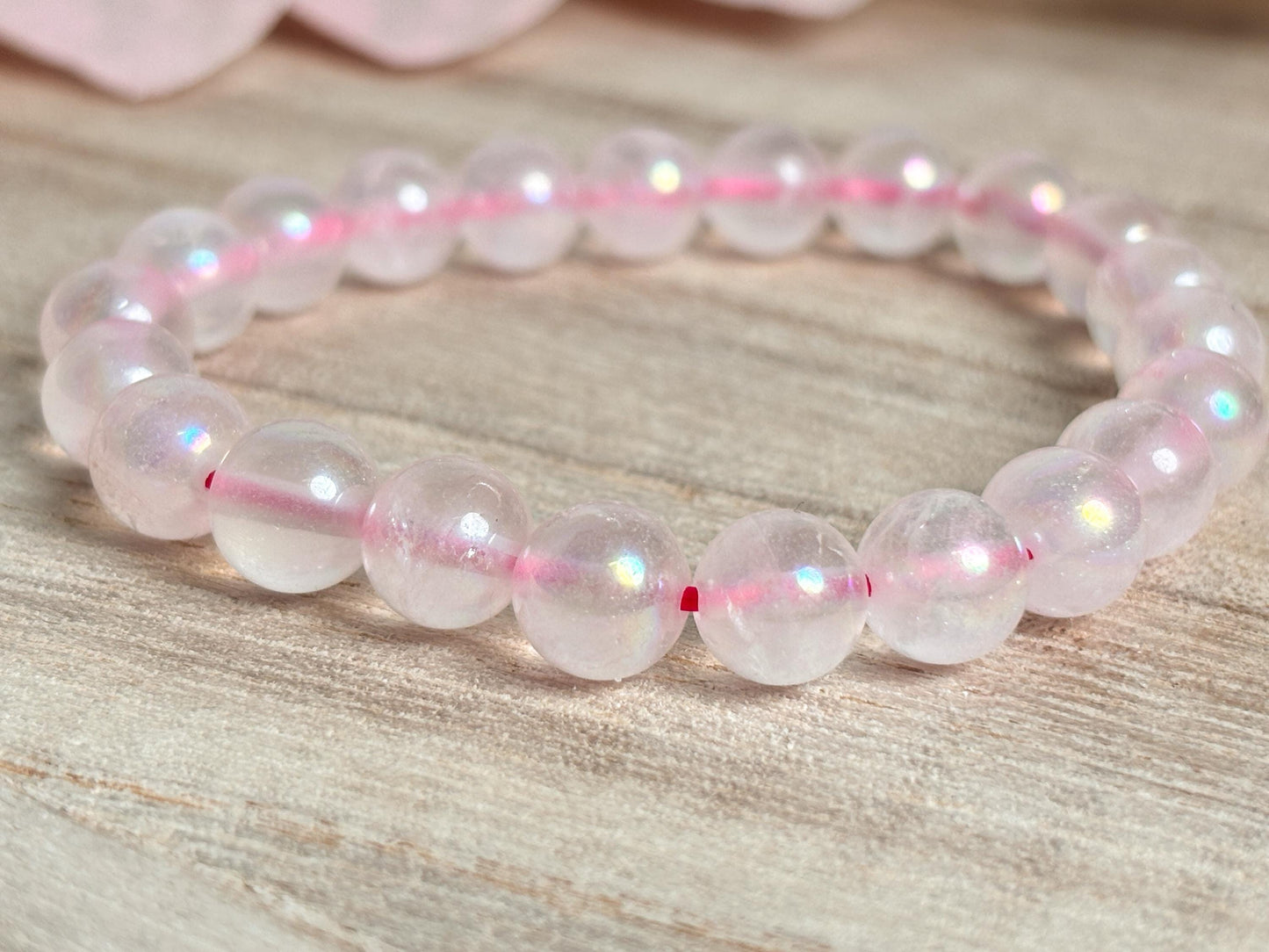 8mm Angel Aura Rosenquarz Armband Kristallarmband für positive Energie & Liebe Geschenk für Sie