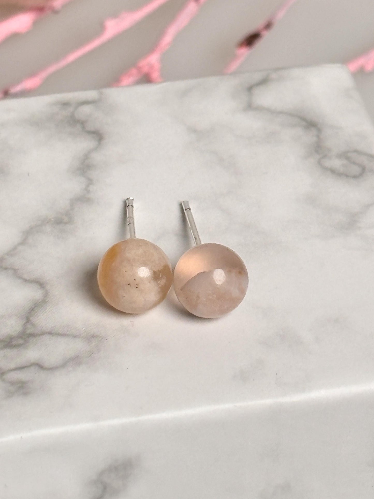 Blumenachat Perlen Ohrstecker 6mm Natürliche Edelstein Ohrringe mit 925 Silber Stecker