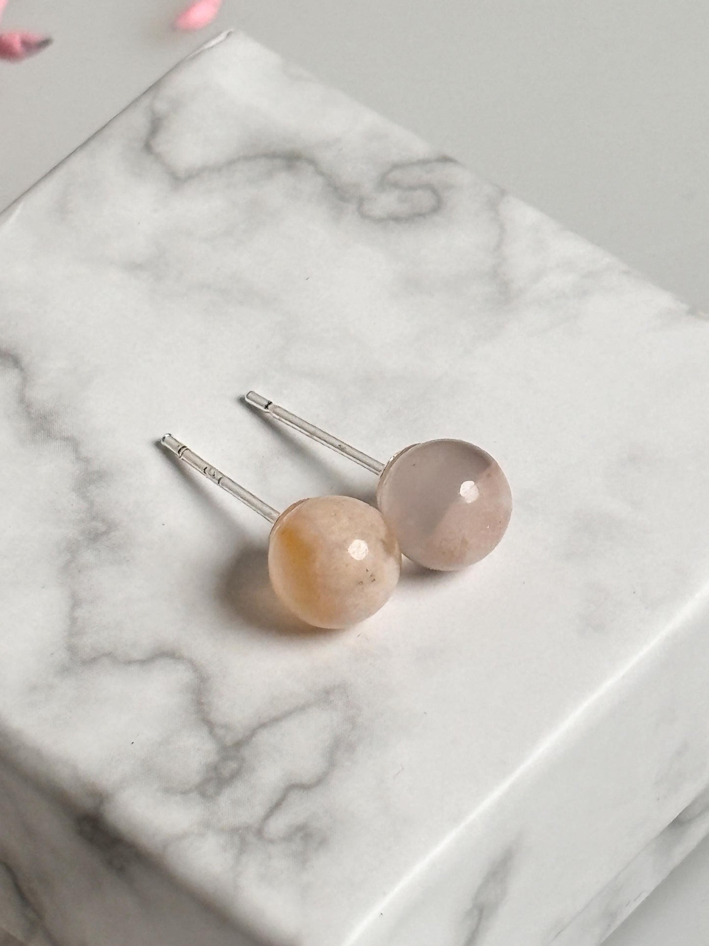 Blumenachat Perlen Ohrstecker 6mm Natürliche Edelstein Ohrringe mit 925 Silber Stecker