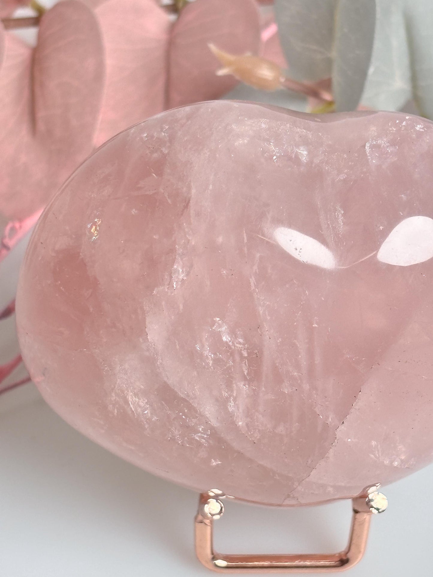 Großes Rosenquarz Herz mit optionalem Metallhalter Wunderschöne Regenbögen, Edelstein Deko für Liebe und Harmonie