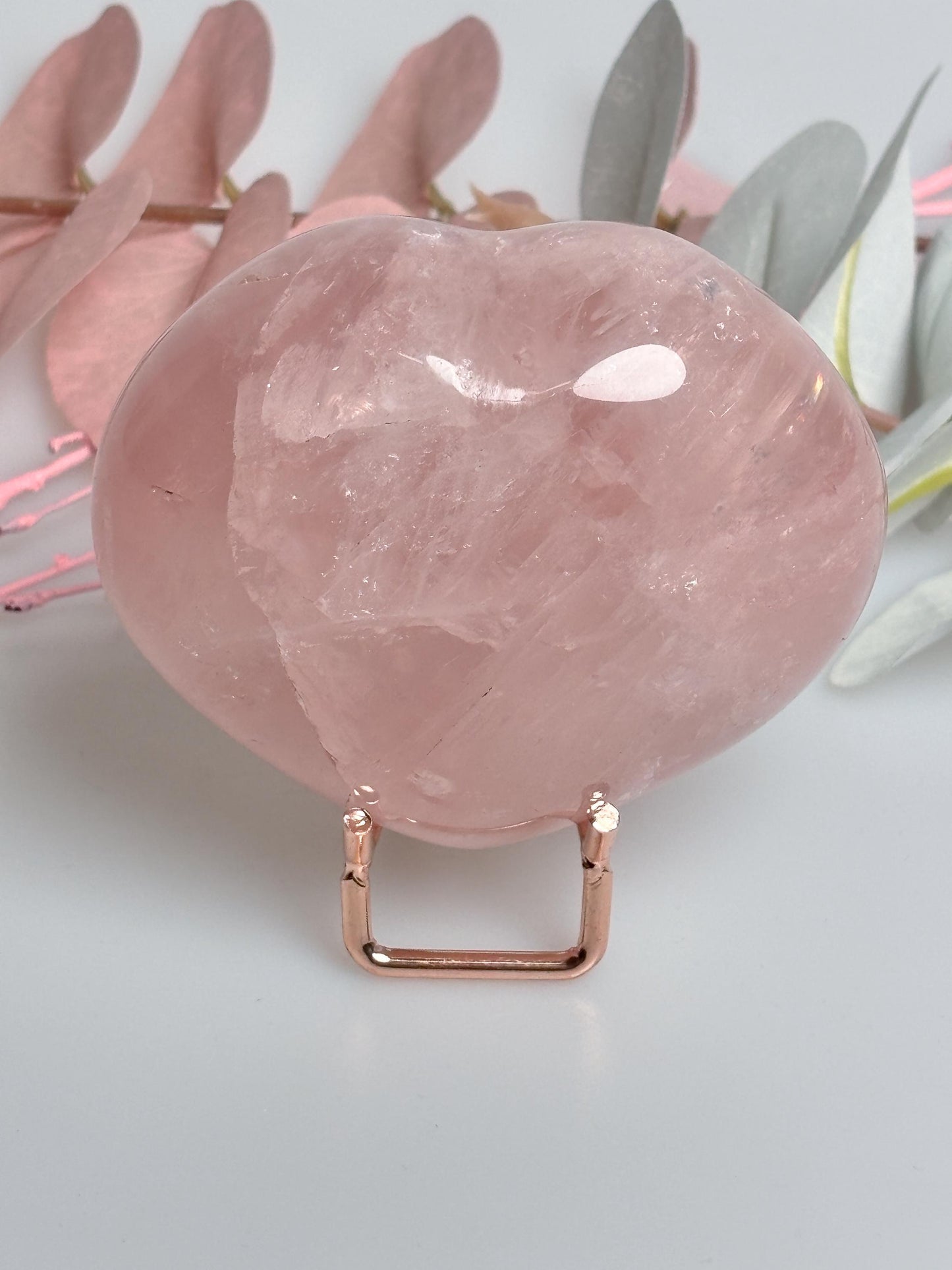 Großes Rosenquarz Herz mit optionalem Metallhalter Wunderschöne Regenbögen, Edelstein Deko für Liebe und Harmonie