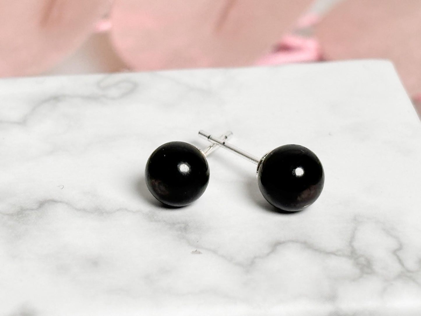 Obsidian Perlen Ohrstecker mit 925 Silberstecker Zeitloser Schutzstein, eleganter schwarzer Schmuck, ideal als Geschenk
