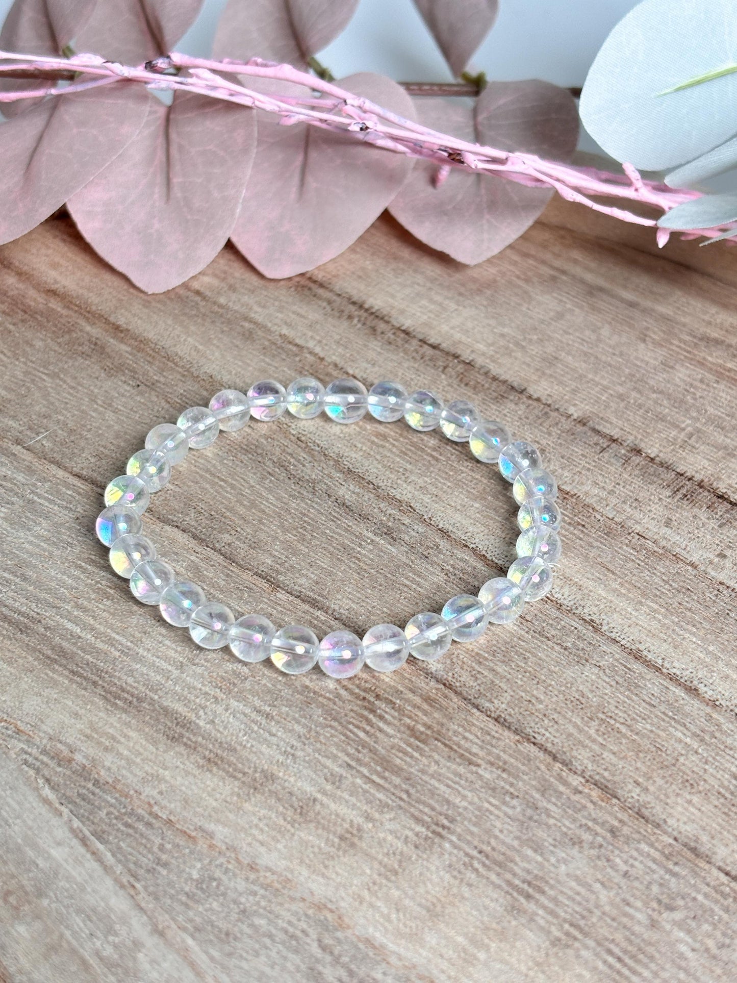 Angel Aura Kristall Perlenarmband 6mm Zartes, schimmerndes Armband für Harmonie & Balance, ideal als Geschenk