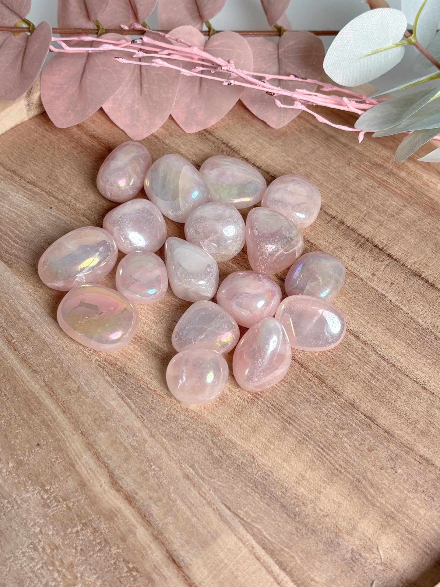 Angel Aura Rosenquarz Trommelsteine Schimmernde Heilsteine für Harmonie & Energie, ideal zur Dekoration oder Meditation