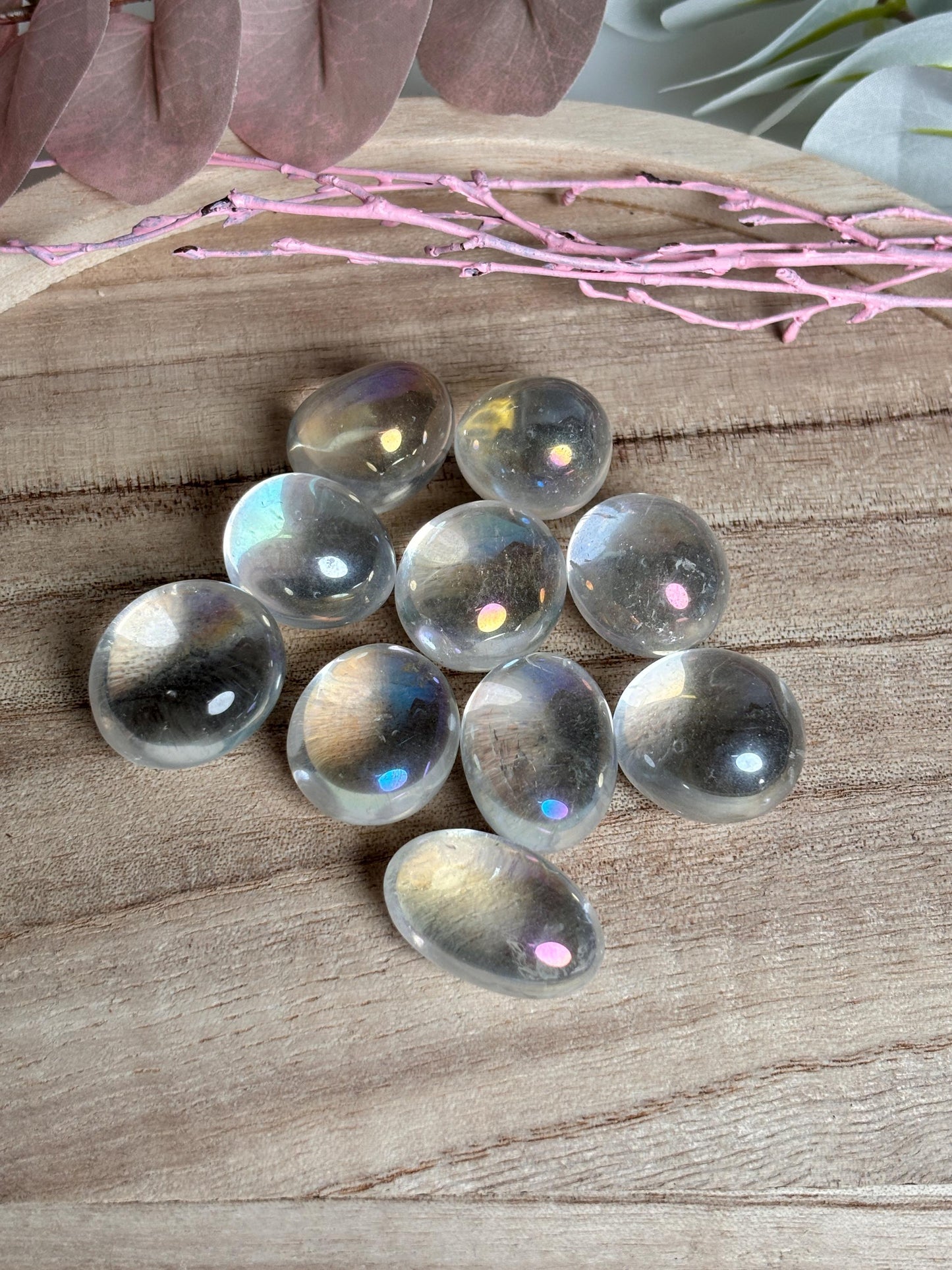 Angel Aura Quarz Trommelsteine schimmernde Regenbogen Kristalle, ideal für Meditation & Dekoration