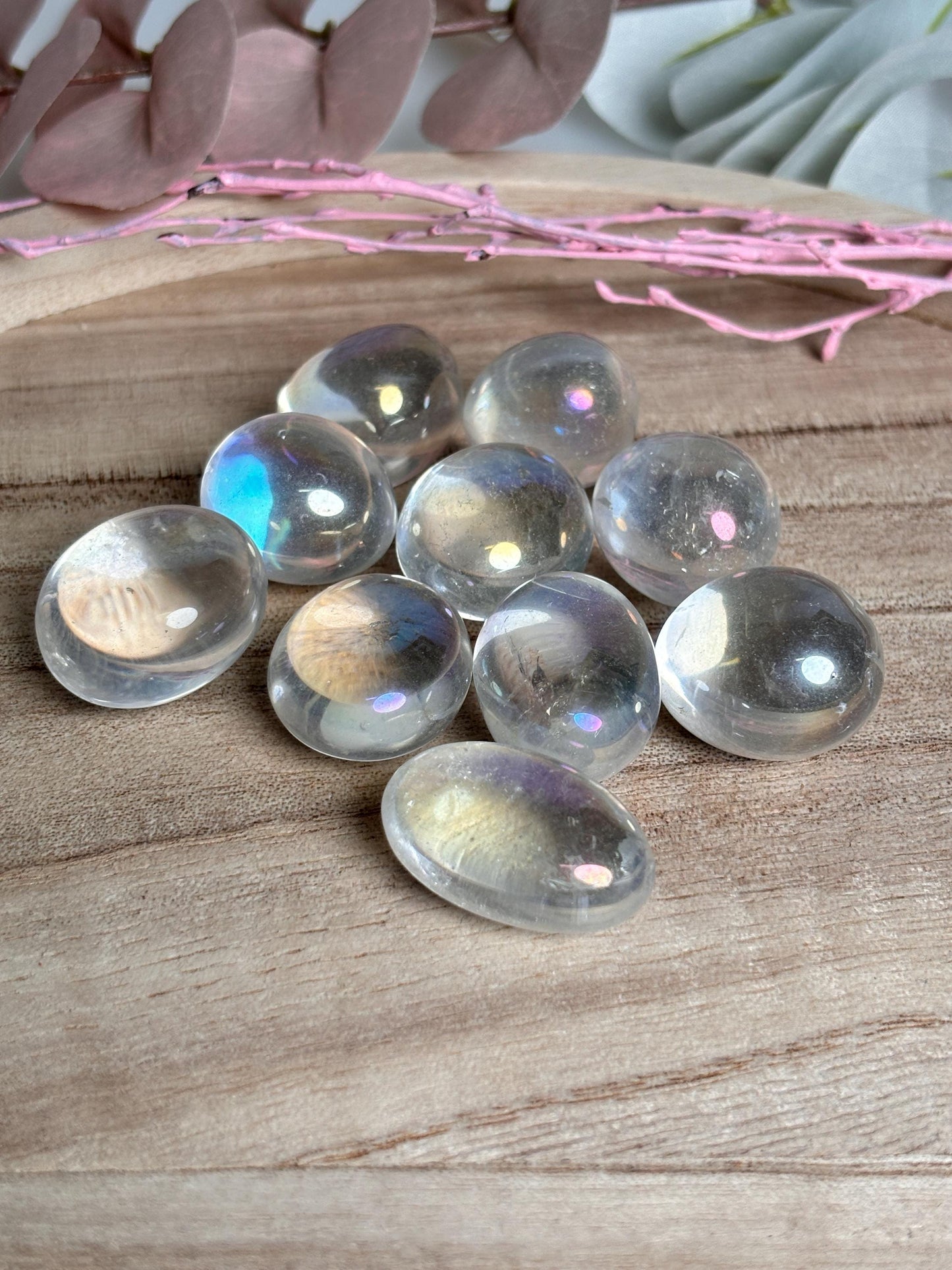 Angel Aura Quarz Trommelsteine schimmernde Regenbogen Kristalle, ideal für Meditation & Dekoration