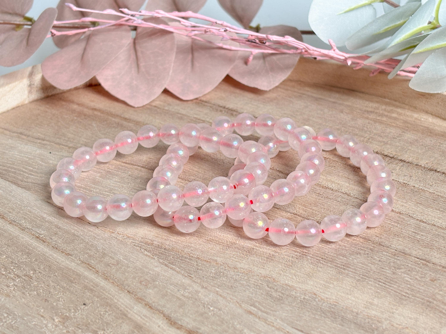 8mm Angel Aura Rosenquarz Armband Kristallarmband für positive Energie & Liebe Geschenk für Sie