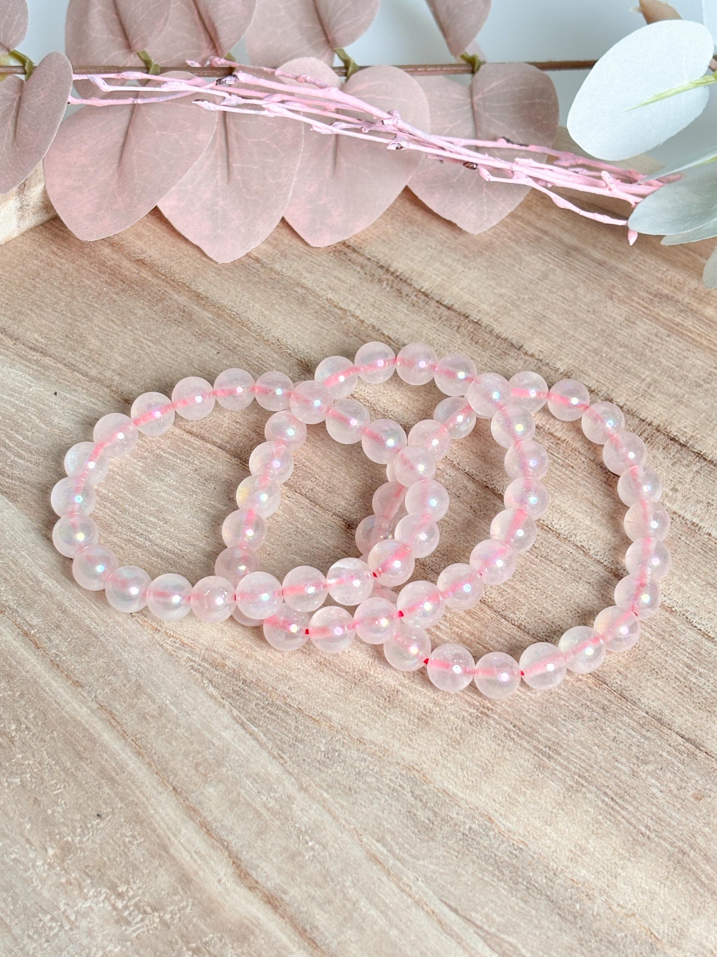8mm Angel Aura Rosenquarz Armband Kristallarmband für positive Energie & Liebe Geschenk für Sie