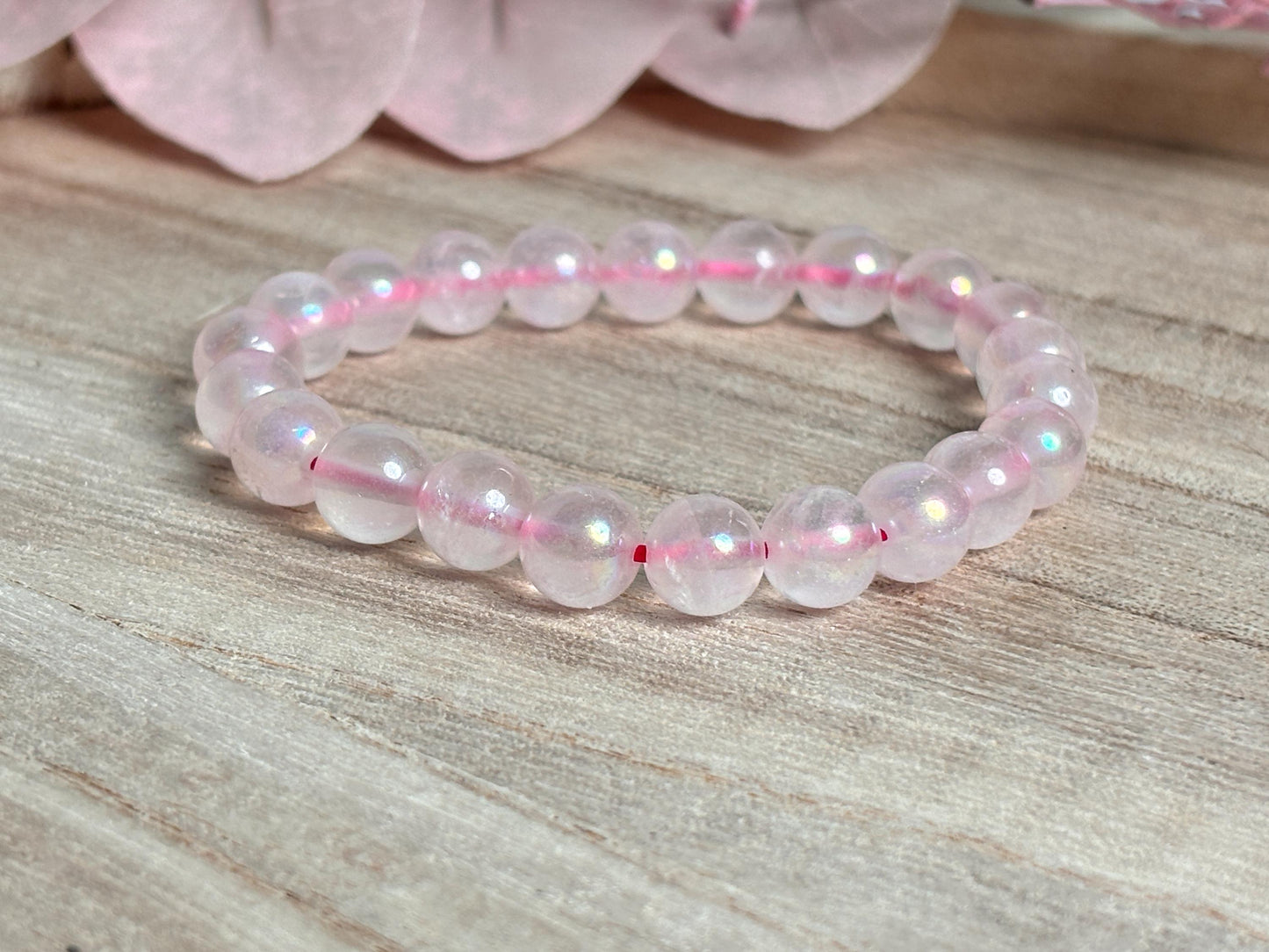 8mm Angel Aura Rosenquarz Armband Kristallarmband für positive Energie & Liebe Geschenk für Sie