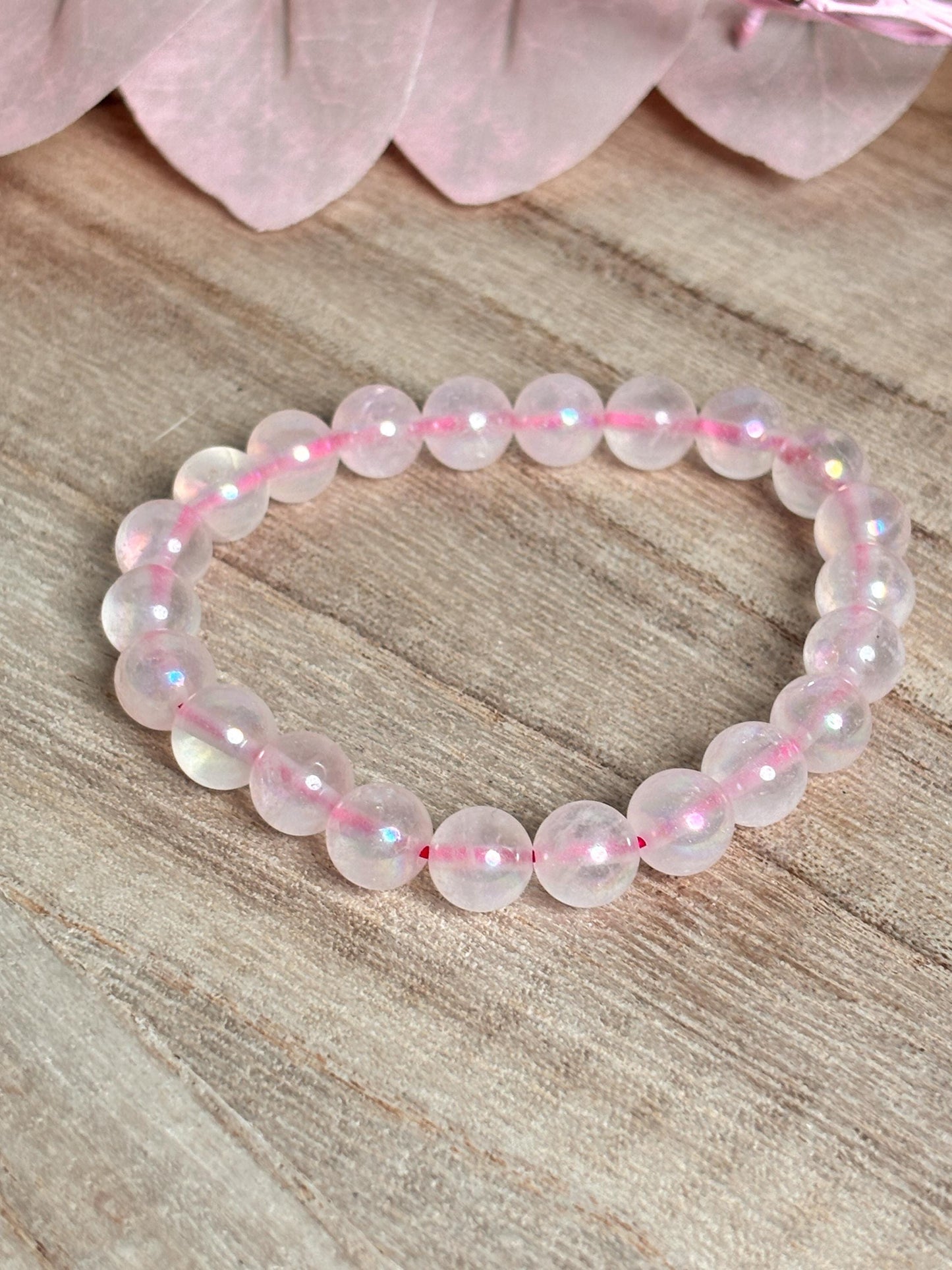 8mm Angel Aura Rosenquarz Armband Kristallarmband für positive Energie & Liebe Geschenk für Sie