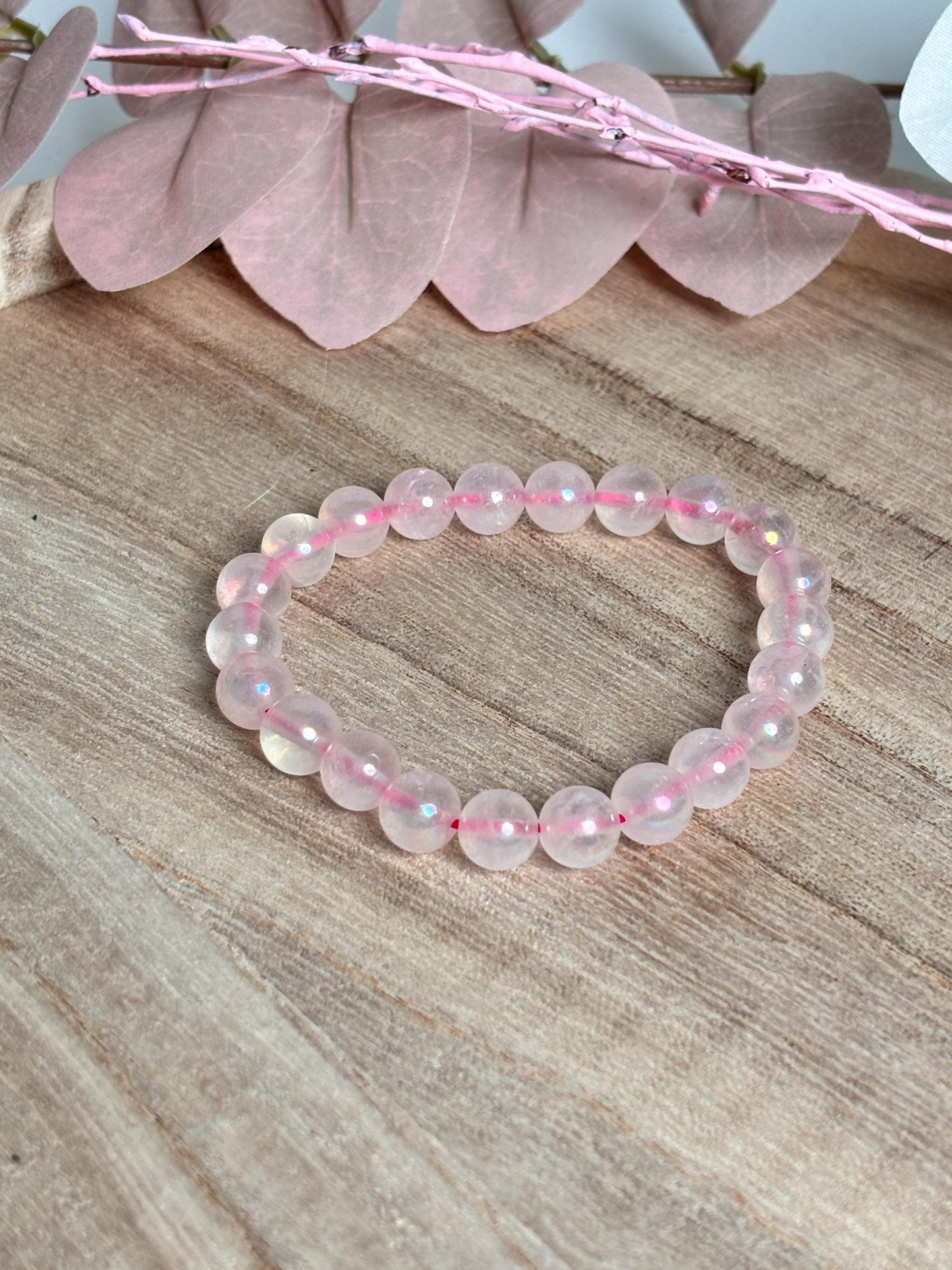 8mm Angel Aura Rosenquarz Armband Kristallarmband für positive Energie & Liebe Geschenk für Sie