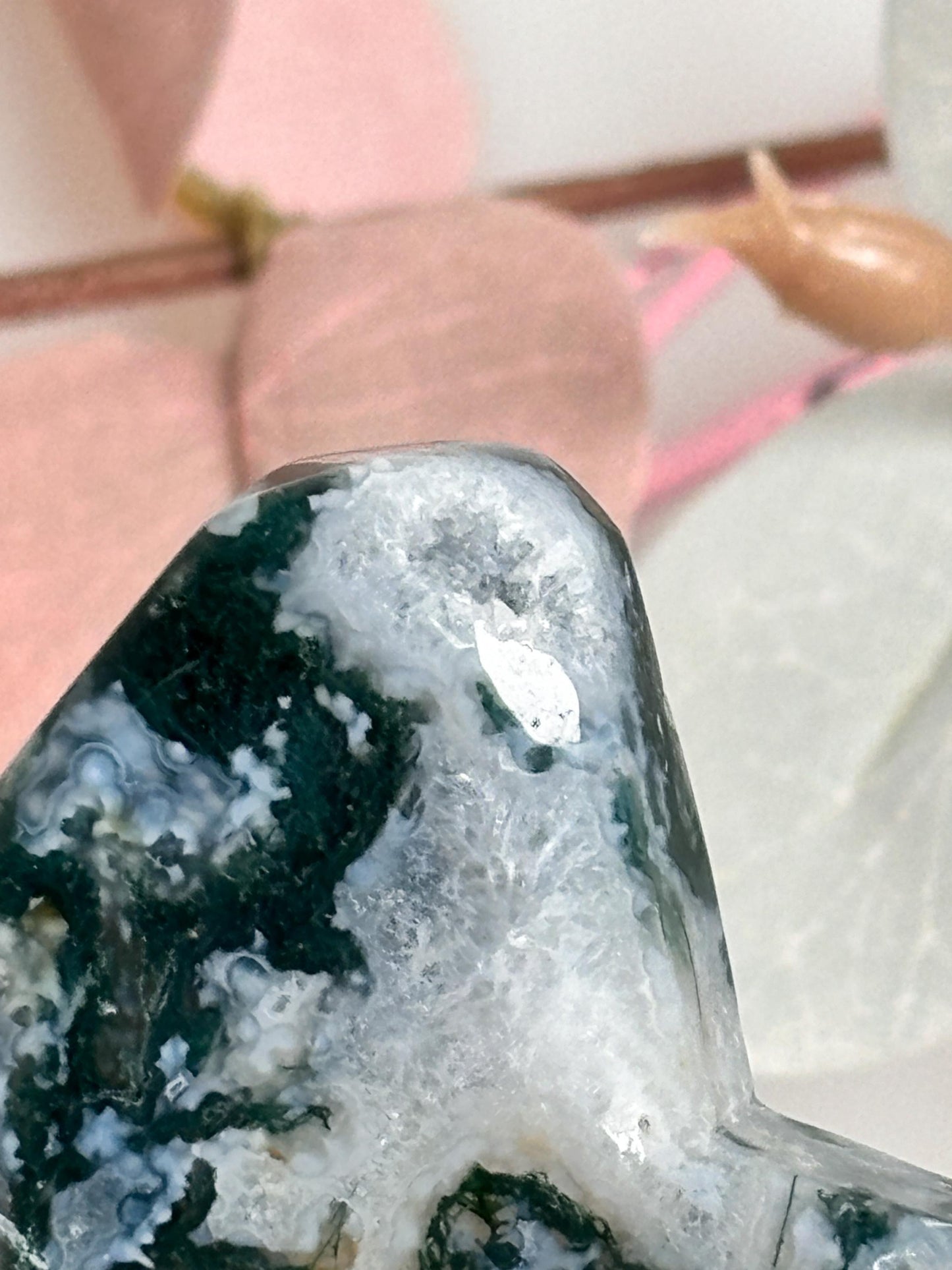 Großer Moosachat Stern 8,1cm , einzigartige Moosstruktur, Deko-Unikat 114g