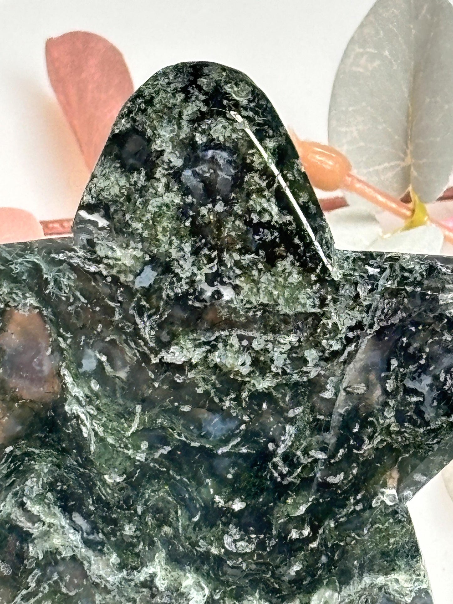 Großer Moosachat Stern  8,3cm , einzigartige Moosstruktur, Deko-Unikat 124g